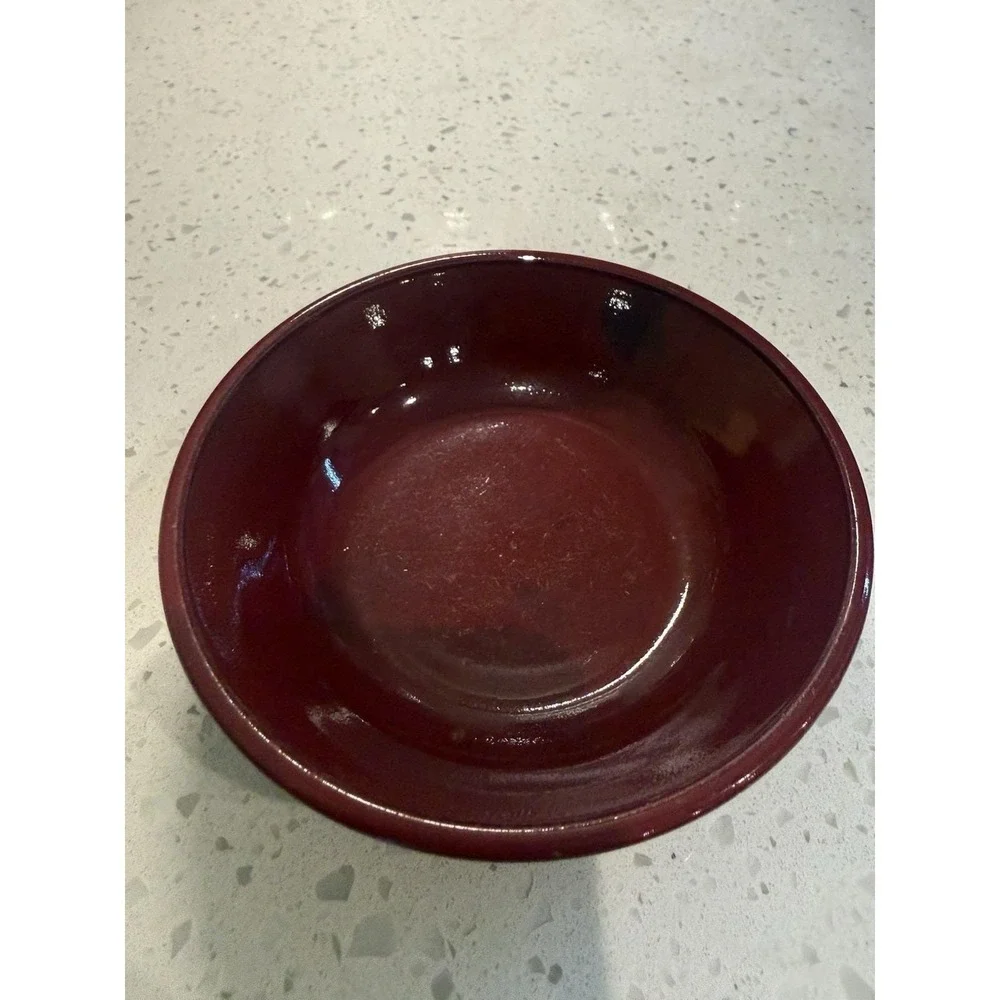 Hazel Atlas Moderntone Burgundy Rimless Low Berry Bowl 4 3/4
